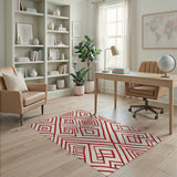 Red Geometric Diamond Washable Area Rug