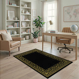 Traditional Persian Gold and Silver Ornate Gold Floral Border Black Area Rug