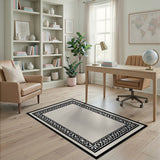Ornate Black Floral Border Beige Area Rug