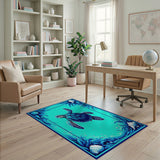 Blue and Teal Sea Turtle Teal Blue Coastal Area Rug