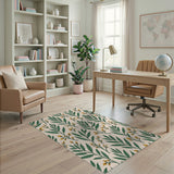 Green Leaf Yellow Bud Pattern Area Rug