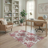 Ornate Pink Rose Damask Area Rug