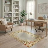 Beige Floral Border Area Rug with Pink Blossoms