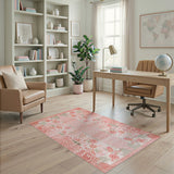 Pink Floral Leopard Medallion Area Rug