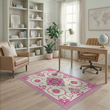 Elegant Pink Floral Cream Area Rug