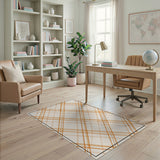 Cream Burnt Orange Plaid Area Rug