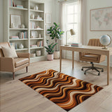Wavy Brown Tan Abstract Brown and Tan Area Rug