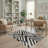 Bold Black White Geometric Chevron Rug