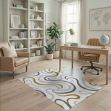 Gold Silver Abstract Wave Area Rug