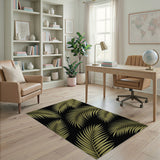 Gold Palm Leaf Area Rug on Black