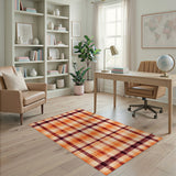 Orange Plaid Washable Area Rug
