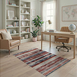 Vintage Distressed Red Striped Washable Area Rug