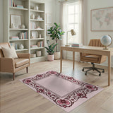 Pink Ornate Floral Border Rug