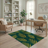 Golden Fern Leaves Emerald Green Area Rug