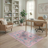 Ornate Pink Daisy Floral Area Rug
