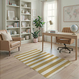 Gold and Beige Striped Distressed Vintage Area Rug