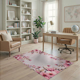 Pink Cherry Blossom Floral Area Rug on Cream