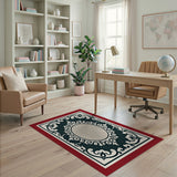 Ornate Red Border Ivory Area Rug