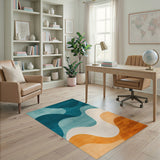 Blue and Teal Abstract Area Teal Blue Wave Abstract Area Rug