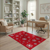Red Geometric Modern Festive Red Snowflake Area Rug