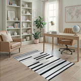 Black and White Geometric Striped Area Rug