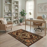 Beige Heritage Tribal Area Rug with Rust Geometric Patterns