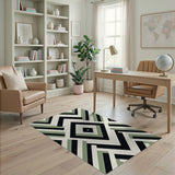 Modern Geometric Zigzag Rug in Black and Sage Green