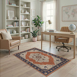 Medallion Blue and Teal Navy Blue Traditional Persian Medallion Rug