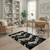 Layered Mountain Peaks Black White Area Rug