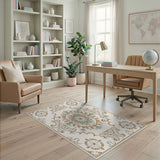 Cream Gold Teal Persian Medallion Area Rug
