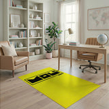 Vibrant Yellow Area Rug with Bold Black MOL Logo