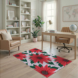 Vibrant Red Poinsettia Floral Red Area Rug