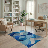 Abstract Ocean Waves Area Rug in Blue Teal