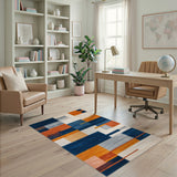 Geometric Modern Area Rug in Blue and Orange