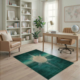 Blue and Teal Teal Sunburst Geometric Area Rug