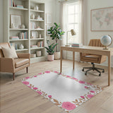 Pink Pink Rose Floral Border Area Rug