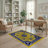 Yellow Persian Area Rug with Navy Blue Border