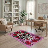 Pink Sugar Skull with Red Roses Area Rug