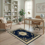 Traditional Persian Navy Blue Gold Medallion Persian Area Rug