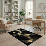 Gold Waves Moons Black Geometric Rug