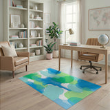 Fluid Blue Teal Watercolor Abstract Area Rug