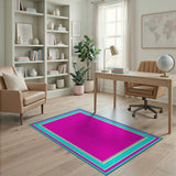 Pink Teal Ornate Border Area Rug