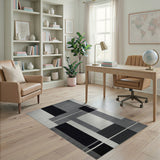 Stacked Blocks Geometric Black White Area Rug