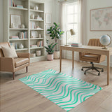 Coastal Beach Teal Wave Coastal Area Rug