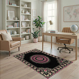Pink Mandala on Black Persian Area Rug