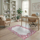 Pink Pink Floral Ornate Border Area Rug
