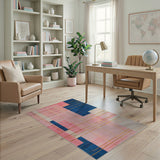Pink Navy Gold Grid Geometric Area Rug