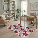 Red Poinsettia Swirl Floral Area Rug