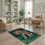 Majestic Tiger on Teal Waves Rug