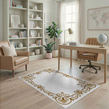 Traditional Persian Gold and Silver Ornate Gold Filigree Border Area Rug